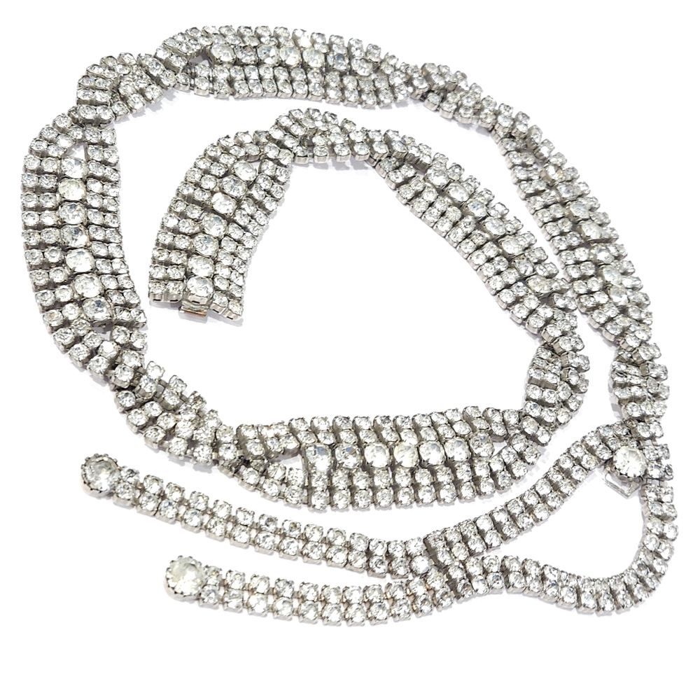 Christian Dior Vintage Crystal Belt Statement Necklace Silver Tone 1970s - Picture 17 of 17